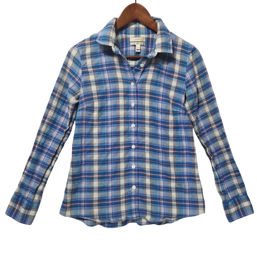 J.Crew Perfect Shirt Womens 2 Blue Plaid Button Down Long Sleeve Preppy Academic
